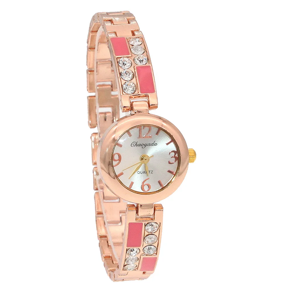 Роскошные Брендовые Часы женские водонепроницаемые кварцевые часы из нержавеющей стали многоцветные часы-браслет - Цвет: PINK