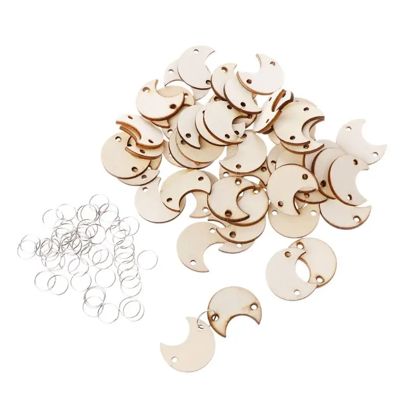 

50pcs Moon Wooden Slices With 50 Iron Loops Set For Birthday Reminder Hanging Plaque Board DIY Calendar Accessories Home Decor