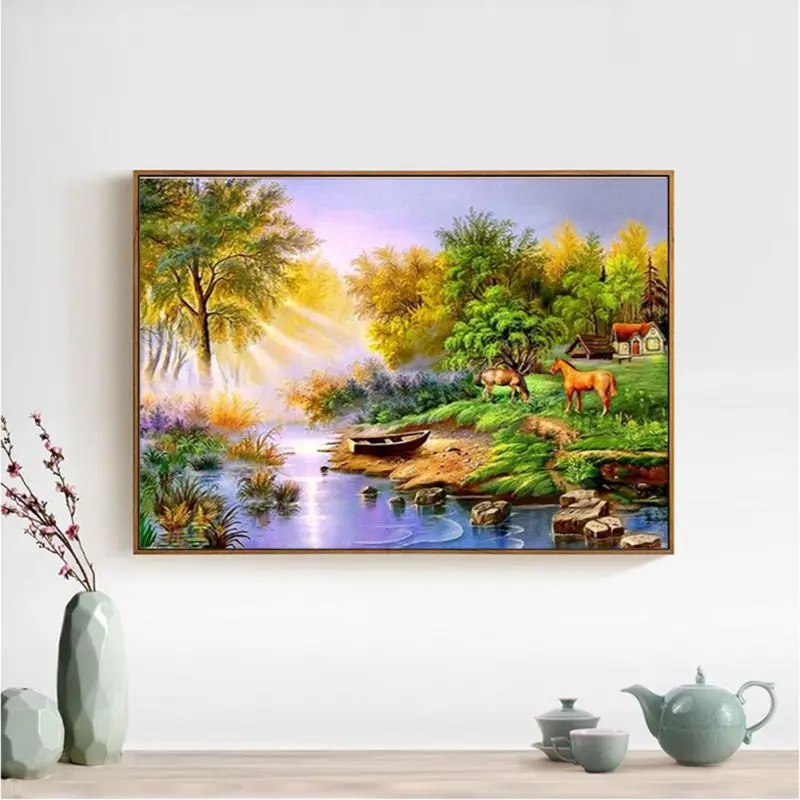 

Full Drill Diamond Painting Plaster Embroidered Cross Stitch Brick Painting Bedroom Living Room Decoration Painting Landscape