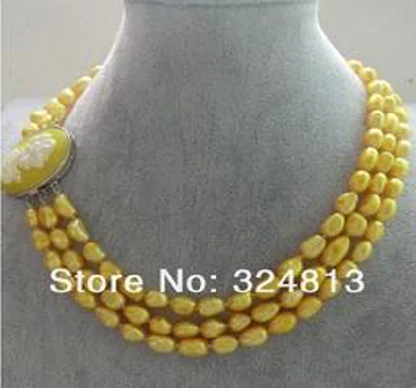 

2018New -3 rows elegant comfortable golden freshwater pearl necklace High-quality grace marry