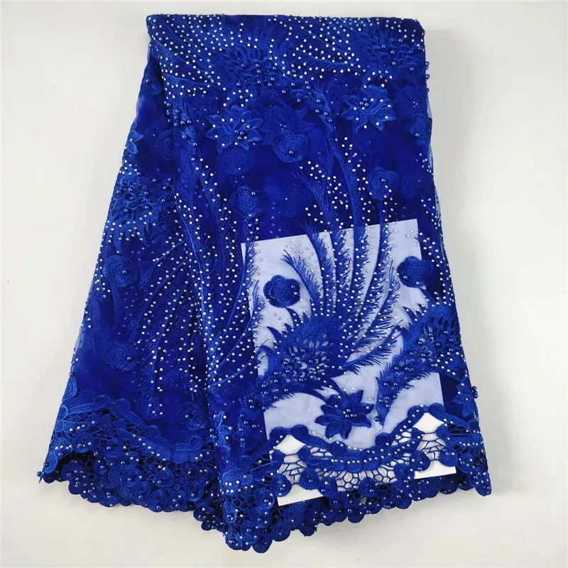 

French net lace2018 latest african lace bule african french embroidered mesh stones beads lace fabric for women dress WHA4-2