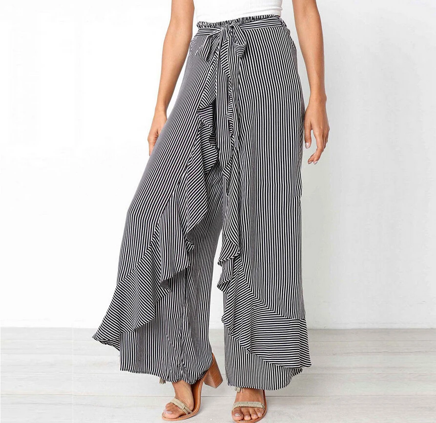 2018 Summer Hot Sale Breathable Loose Stripe Bow Pants