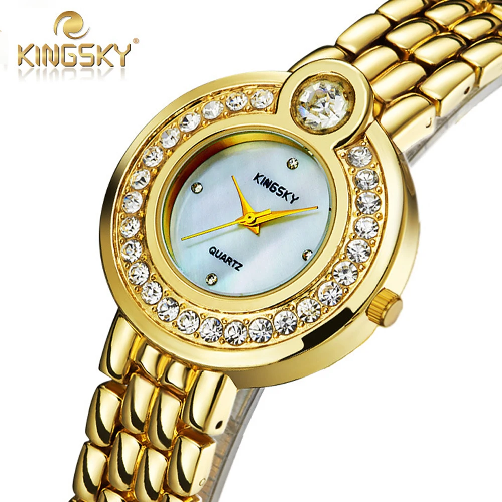 Women Gold Quartz Watches with Rhinestone Ladies Quartz Wrist Watch Luxury Brand Bracelet Women