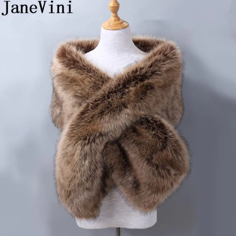 JaneVini модные коричневые Свадебные шали и накидки из искусственного меха для