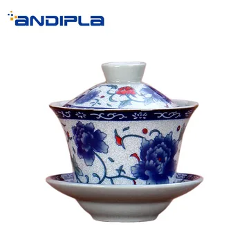 

130ml/180ml Tea Tureen Jingdezhen Blue and White Porcelain Gaiwan / Office Tea Ceremony Drinkware Master Bowl with Lid Saucer