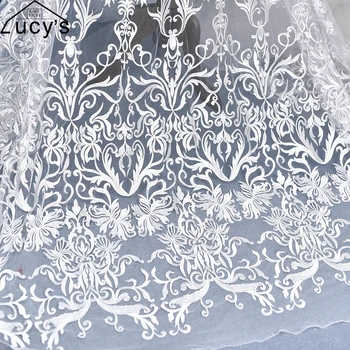 

High quality Rayon embroidered soft touching tulle mesh lace fabric for dress 1 Yard Ivory wedding lace!