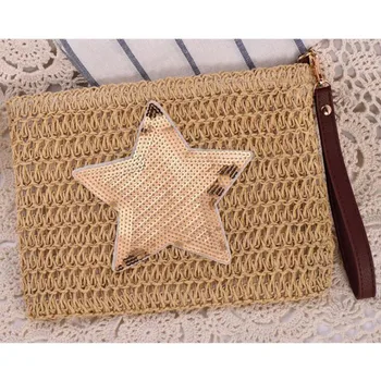 

Women Straw Day Clutches Envelope Bag Luxury Bag Designer Handbag ladies Summer Embroidery Star Beach Woven Bag sac a main Bolsa