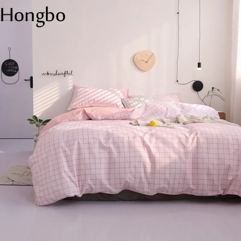 Hongbo розовый сетчатый принт 100% хлопок пододеяльник толстый лист наволочка набор
