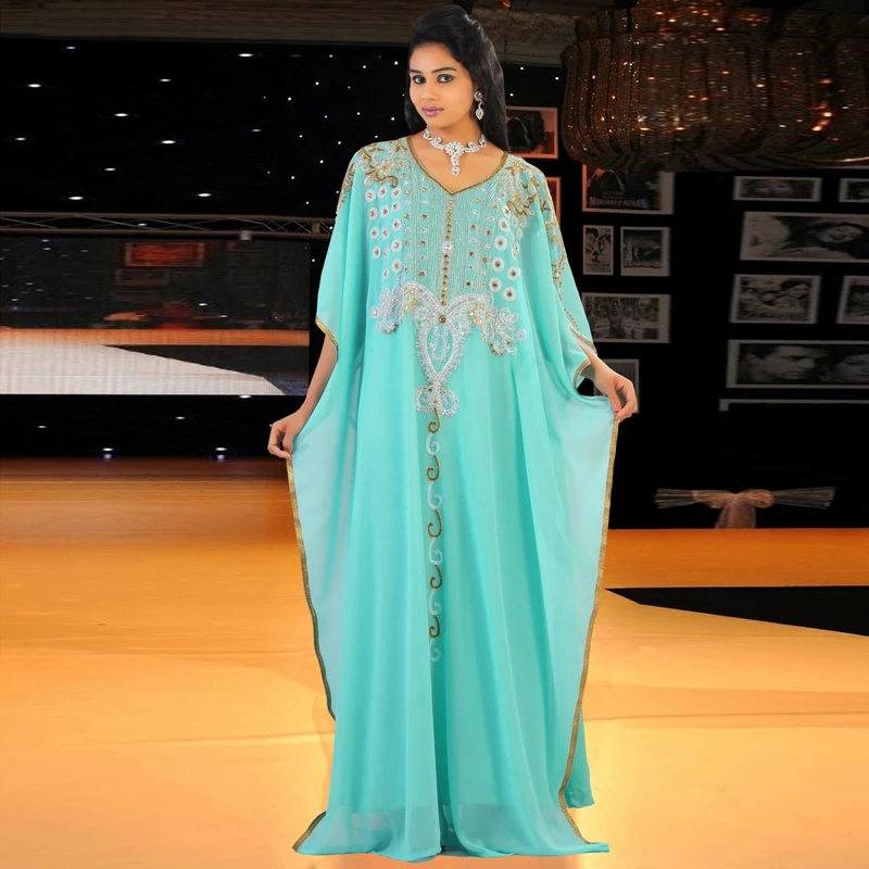 Dubai Kaftan Beaded Crystal Arabic Muslim Evening Dresses Long Robe de Soiree Special