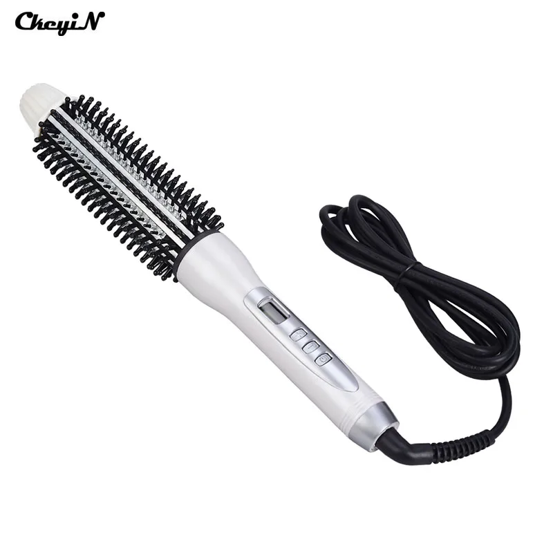Miglior Professionale di Ceramica Anioni Bigodino di Capelli Raddrizzatore di Calore Caldo Pettine Elettrico LCD Spazzola di Capelli di Curling Pettine Rotondo Grande Rullo Waver
