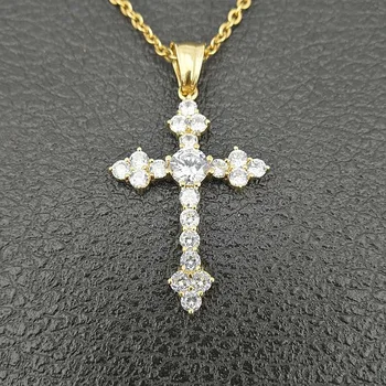 

5pcs Titanium plated steel / stainless steel color plated gold AAA zircon Cross Pendant Necklace