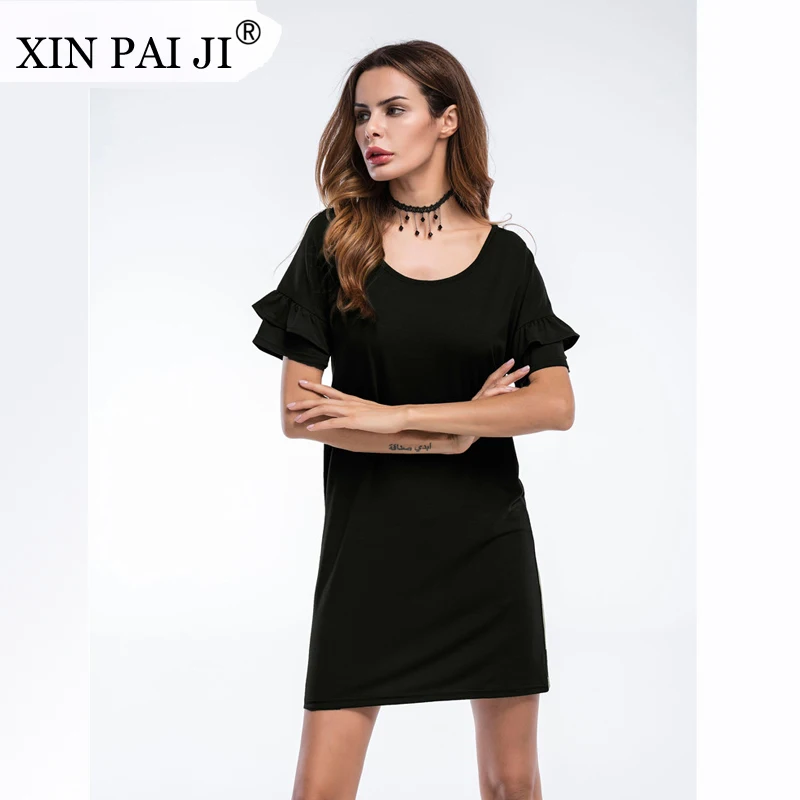 XIN PAI JI 2017 модное женское летнее платье с рюшами на рукавах Повседневное