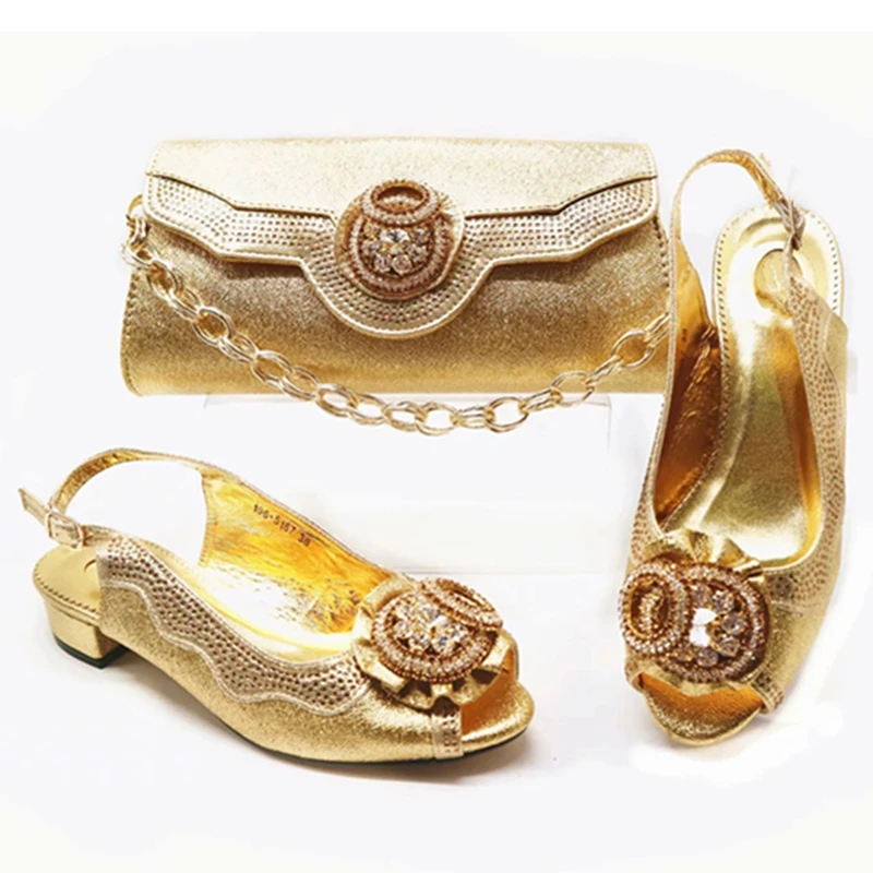

New Arrival Italian Shoe and Bag Set for Party In Women Nigerian Women Wedding Shoes and Bag Set Decorated with Rhinestone