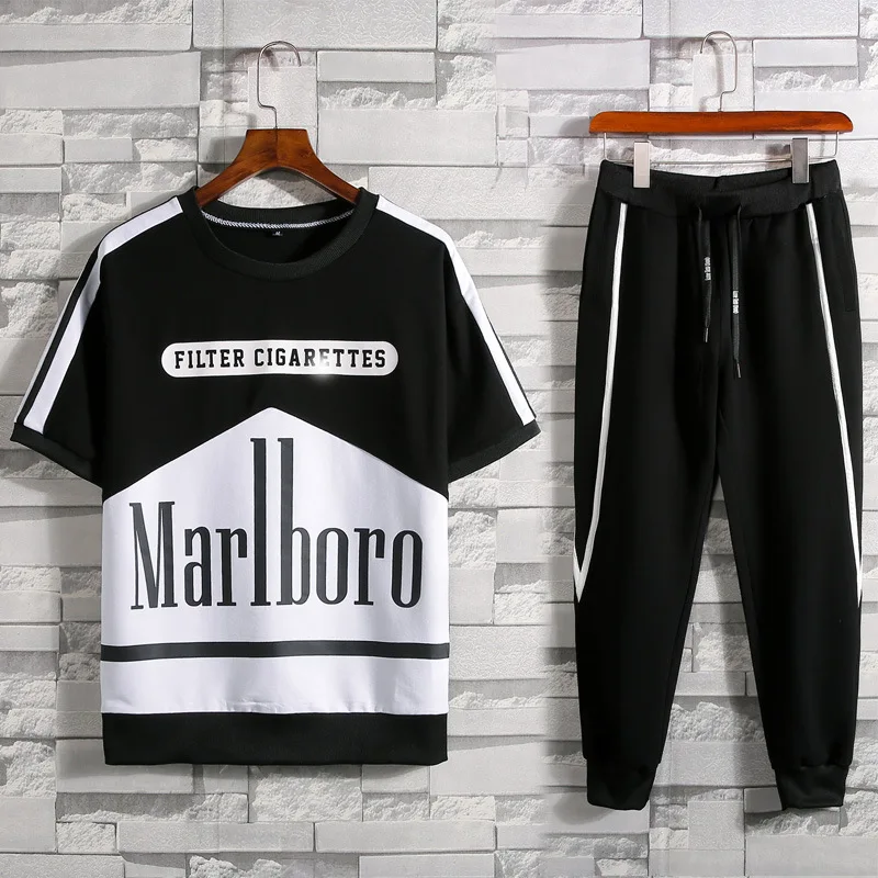 

Autumn Letter Print tracksuit men Causal Sportswear Plus Size Outwear Sweatshirts Hoodies Patchwork Long Sleeve Hooded +Pants