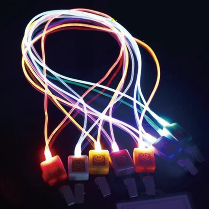 

LED Light Up Lanyard LED Light Up Neck Strap Band Lanyard sleutelhanger ID Badge Opknoping Kant Touw party supplies 24pcs/lot