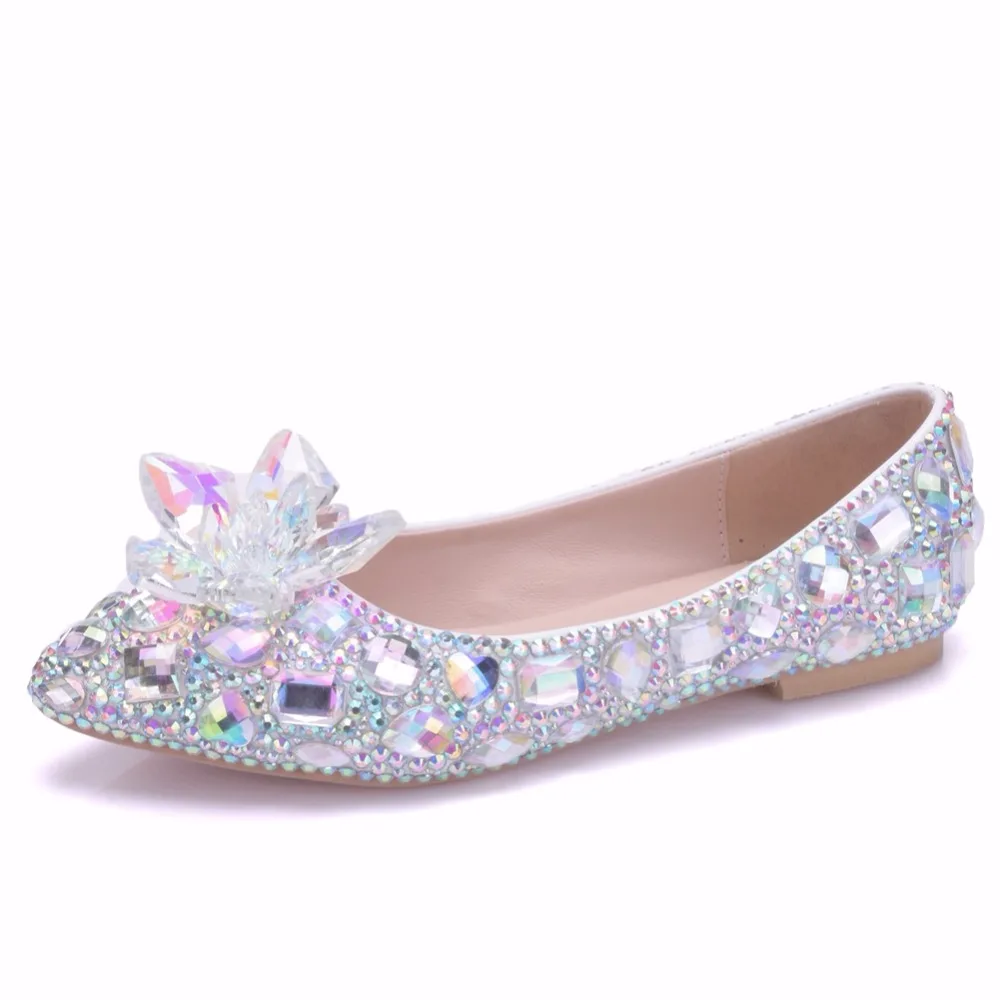 Кристалл queen Crystle туфли Золушки со стразами Женская обувь на плоской подошве Свадебная обувь на плоской подошве с сумки в комплекте, Размер 38–43 невеста кошелек Хрустальный цветок