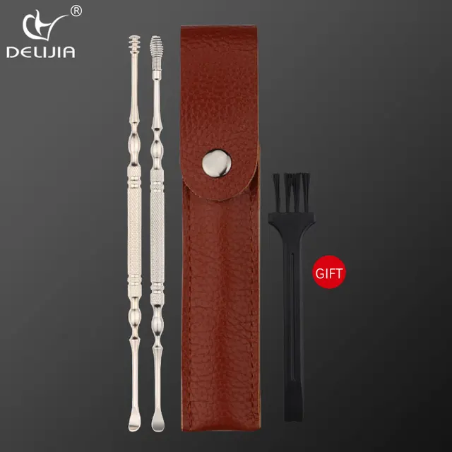 DeLiJia Stainless Steel Digging Ear Spoon Portable Spiral Rotating Dig