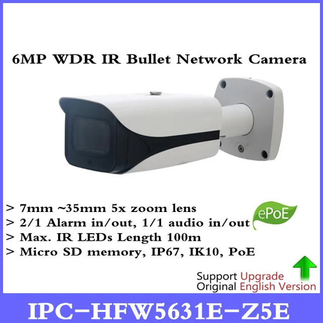 

DH English version 6MP IP Camera IPC-HFW5631E-Z5E 6MP Poe IR Bullet Network Survillance Camera 7mm-35mm 5x zoom lens IP67