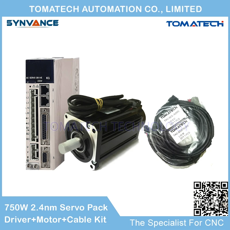 

TOMATECH Latest version compact Package solution High quality 750W 3000rpm 2.4nm AC Servo motor and AC servo driver with cable