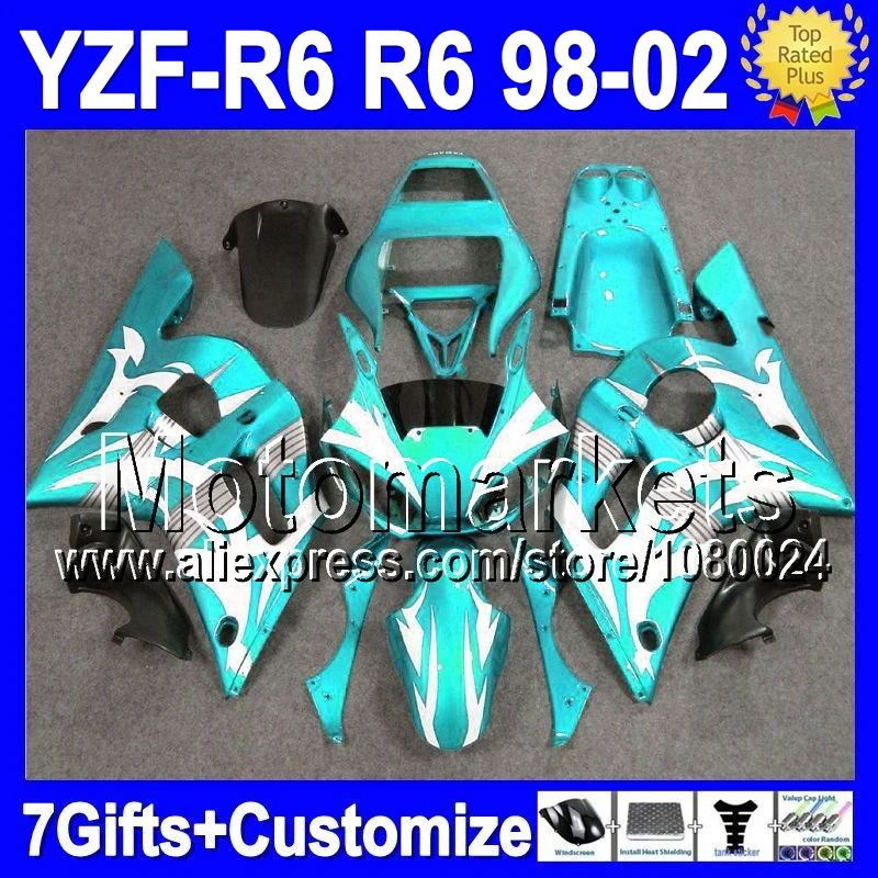7 подарки для YAMAHA YZF R6 98 99 00 голубой белый 01 02 K92107 YZF600 YZF-R6 YZFR6 1998 1999 2000 2001 2002 глянцевый