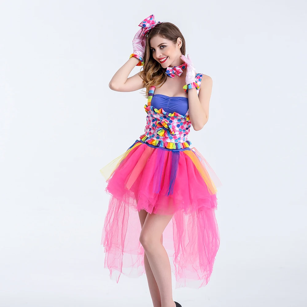 Классические карнавальные костюмы карамельного цвета для взрослых Женский костюм цирка клоуна озорной Арлекин женское нарядное платье униформа косплей для женщин