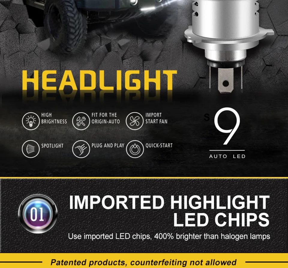 LED Car Lights H1 H4 H7 H11 9005 9006 Auto Headlamp Bulbs 12V 24V Cars Headlights 80W CREE LED Chips 6000K White Lamp (4)