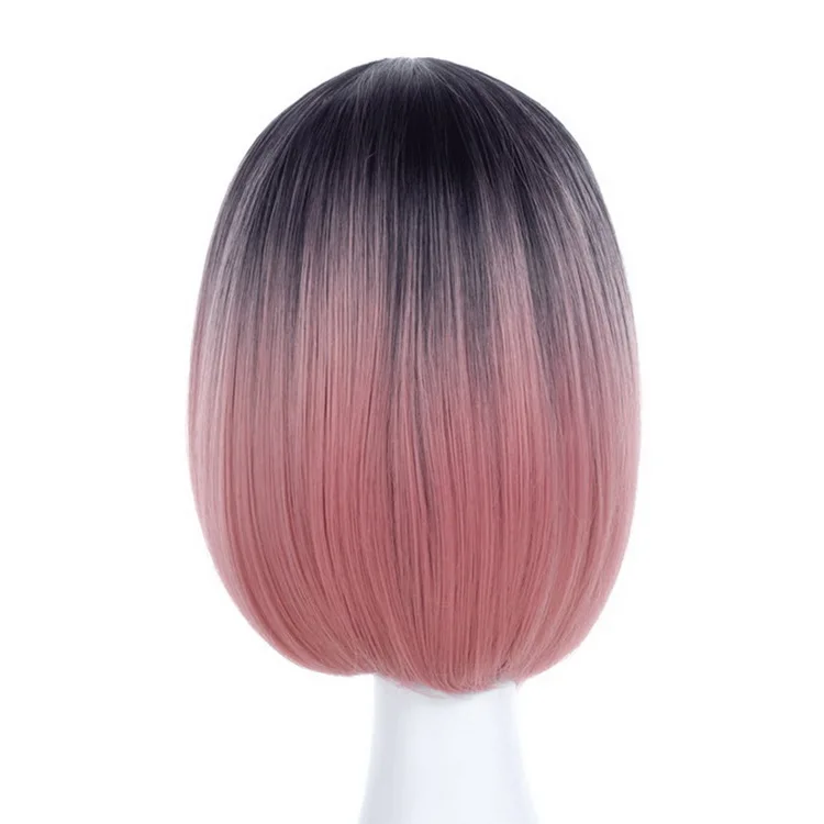 Yiyaobess 12 дюймов прямые черные серые Омбре короткий парик-Боб синтетические волосы два тона розовый красный зеленый голубые парики для женщин - Цвет: Розовый