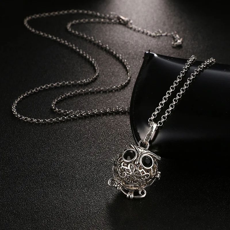 4 colour black crystal Chime ball owl Locket Necklace Vintage Pregnancy Necklace for Aromatherapy Essential Oil SYYF0104