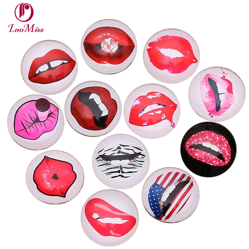 

24pcs 10-20mm Sexy Big Mouth Pattern Round Handmade Photo Glass Cabochons & Glass Dome Cover Pendant&Earring Cameo Settings