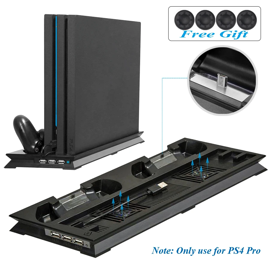  PS4 PRO Heat Sink Base Cooling Fan Vertical Charger Stand Dual Controller Charging Dock for Playsta