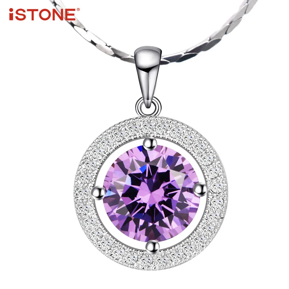 iSTONE Natural Gemstone Pendants 925 Sterling Silver Round Shape