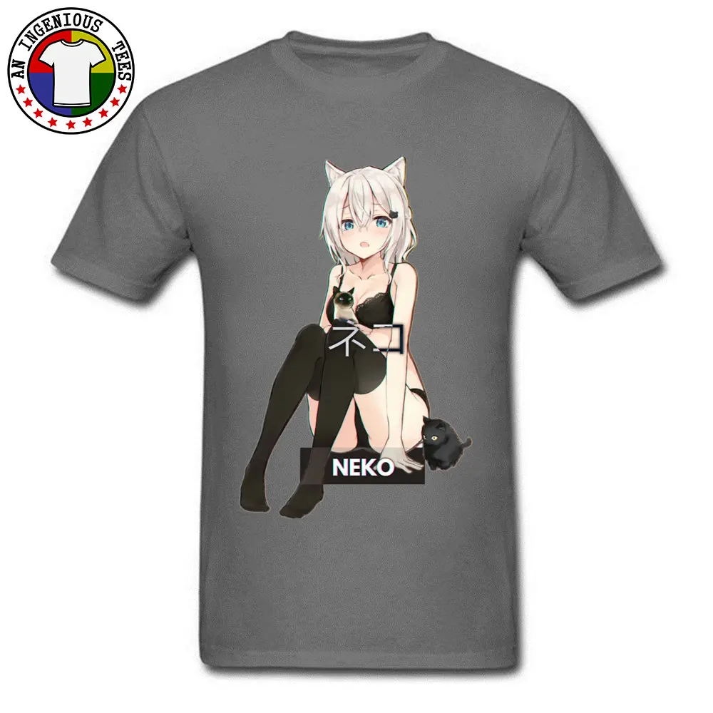 Neko Waifu Ahegao/футболки для девочек Otaku Senpai Nerdy Manga Harajuku Cat футболка, популярные мужские футболки японского комикса - Цвет: Dark Gray