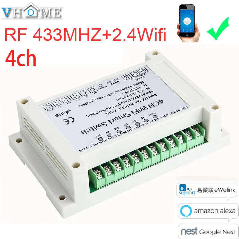 Ewelink 4CH умный Wifi переключатель дома 433 МГц RF выключатель света 4 банды 3 режима