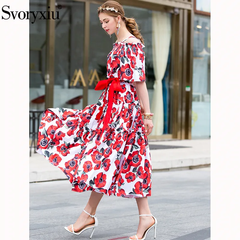 Spalla Pista Donne Sexy Mare Estate Abiti Svoryxiu Delle Vacanza Maxi Multi Vestito Off Dalla Di Floreale Elegante Spaghetti Al Stampa Cinghia Lunghi qUn5qaxt