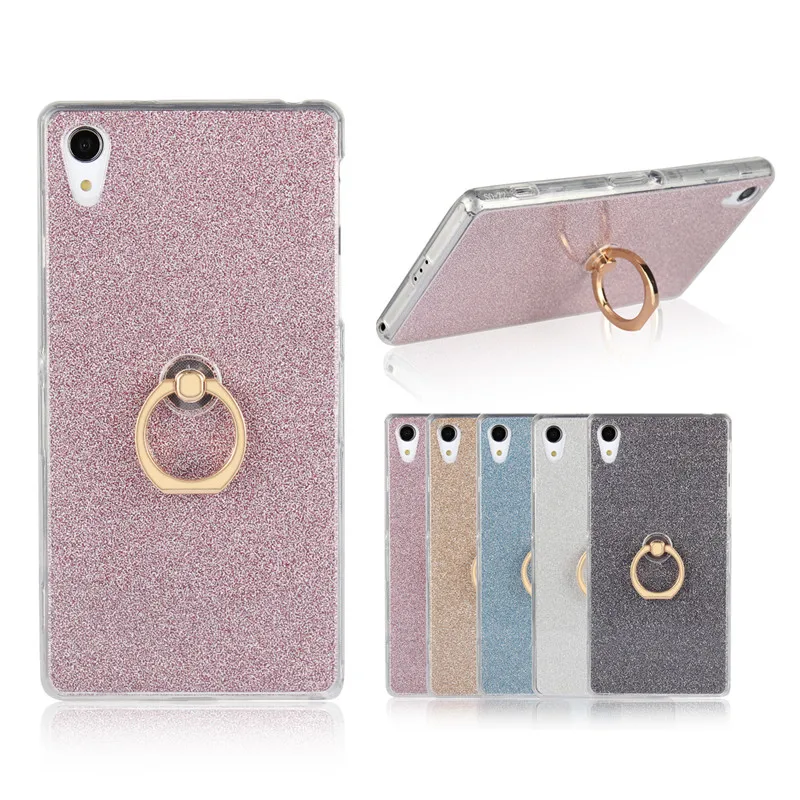 

For Sony Z 2 Z2 D6502 D6503 Case Shiny Glitter Silicone TPU with Rotate Finger Ring Soft Back Cover Case for Sony Xperia Z2 5.2