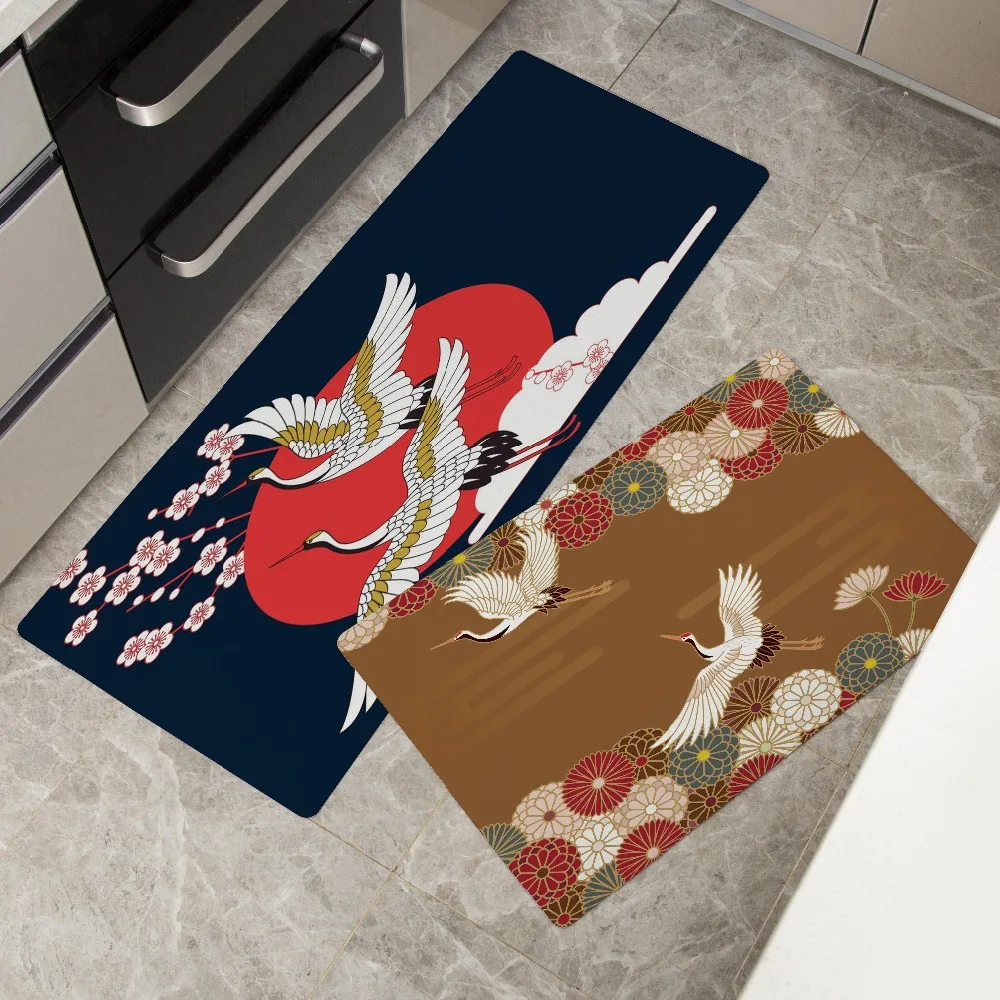 

Red-crowned Crane Plant Printing Front Door Mat Kitchen Mat Bedroom Living Room Outdoor Mat Non-slip Floor Mat 46x75cm 46x120cm