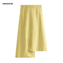 INNASOFAN/юбка из льна и хлопка, Женская весенне-летняя модная пляжная Асимметричная юбка, Евро-американская юбка с завышенной талией