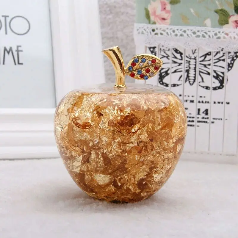 

1PC New Modern Style Crystal Gold Foil Apple Creative New Year Gift, Luxury Gold Apple Best Home Decor LH 004