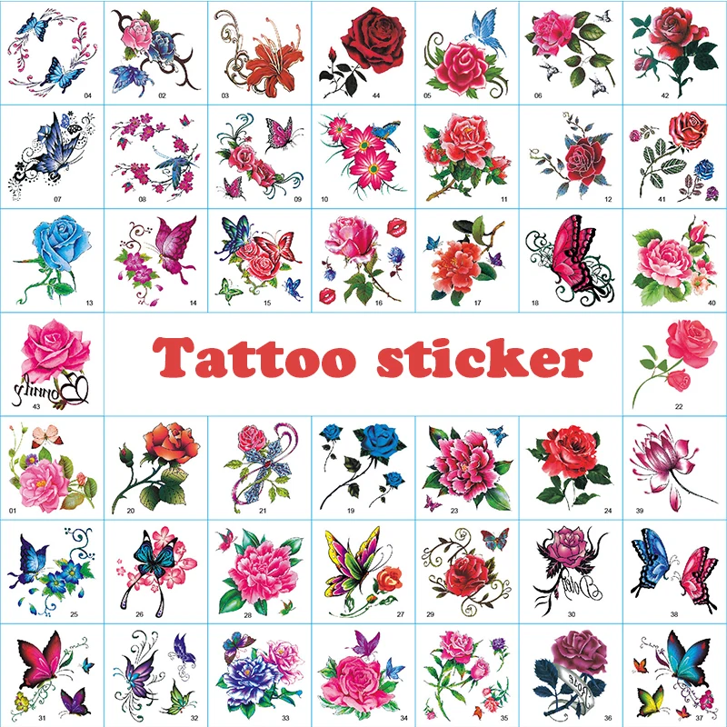 1 костюм = 52 шт. водонепроницаемый стикер для татуировки Маленькие Сексуальные Временные татуировки Боди Роза бабочка наклейки ключицы искусство поддельные тату - Цвет: 1 Suit-52 pcs