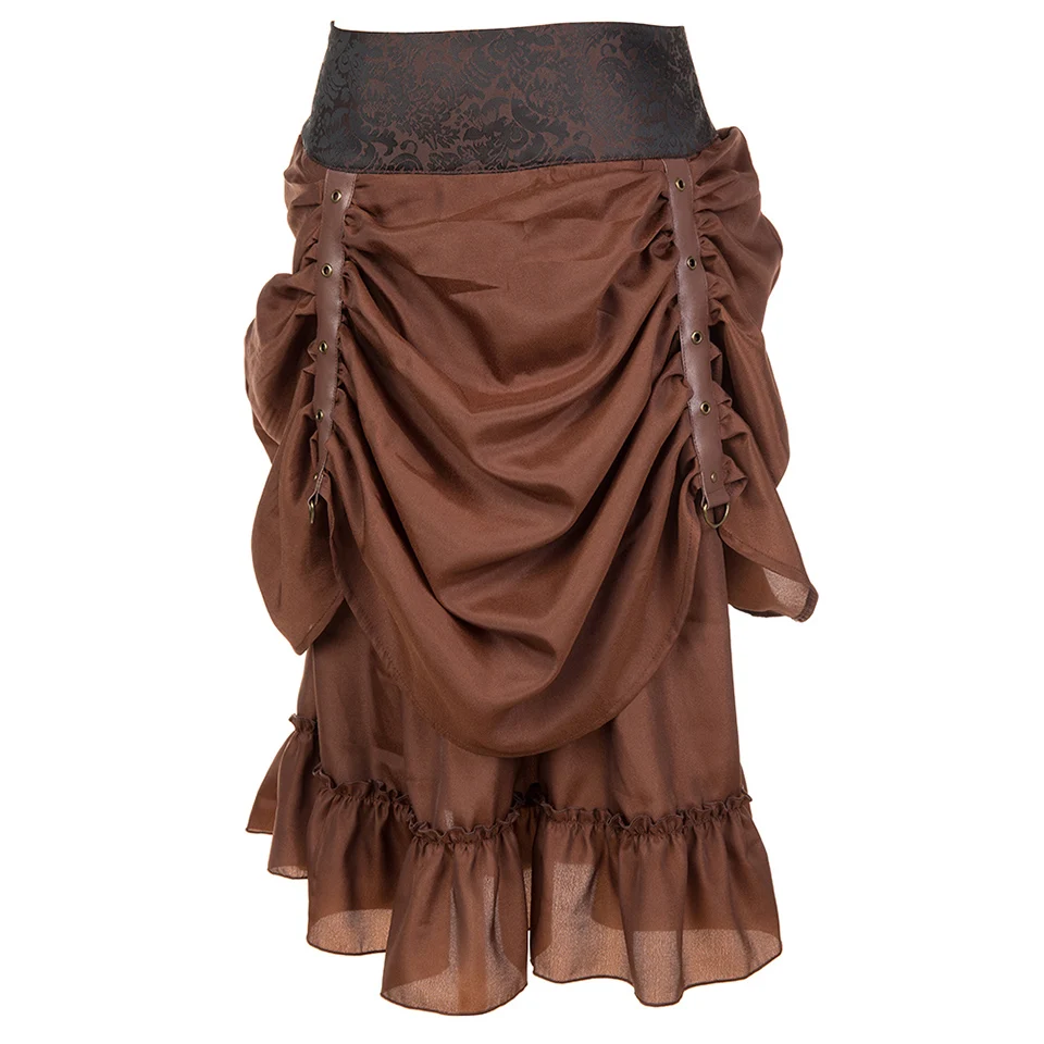 Wechery юбка в готическом стиле плиссированная юбка с эластичной резинкой на талии для Для женщин коричневый длинная юбка Высокое качество Ретро Винтаж костюм для вечерние шоу