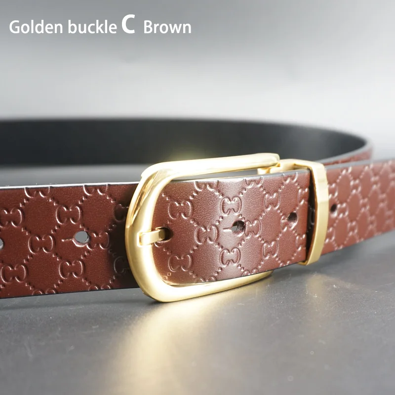 Golden C Brown Belt Ремень с сердечком ремень мужской Элитный бренд кожаный ремень Для мужчин модные Нержавеющая сталь Пряжка ремень из натуральной кожи CC Дизайн формальный мужской платье Ремни подарочная упаковка - Цвет: Golden C Brown Belt