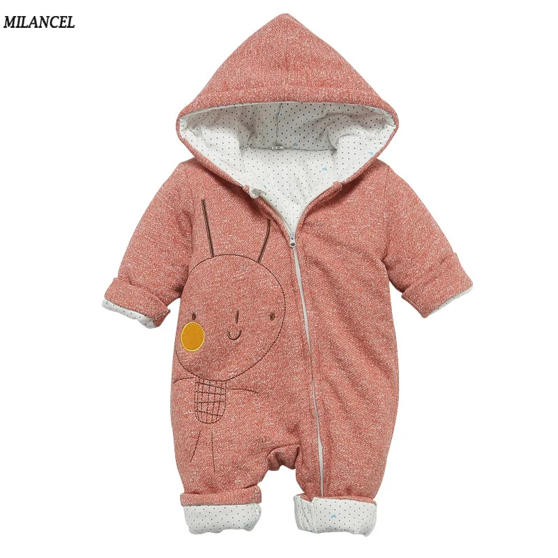 Milancel 2017 Baby Rompers Newborn Winter Baby Boys Rompers Warm Infant Girls Clothing Thicken Hooded Girls