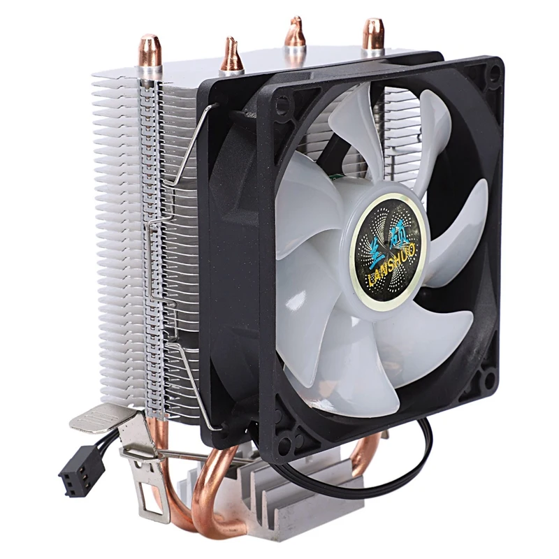 Lanshuo из чистой меди 2 тепловые трубки для 1366 1155 775 Intel/Amd Многоплатформенный процессор радиатор 3 провода с светильник один вентилятор