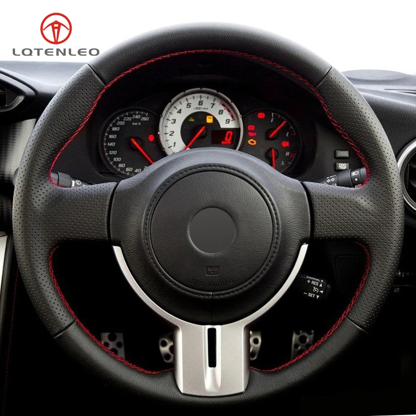 

LQTENLEO Black Artificial Leather Hand-stitched Car Steering Wheel Cover for Toyota 86 Subaru BRZ