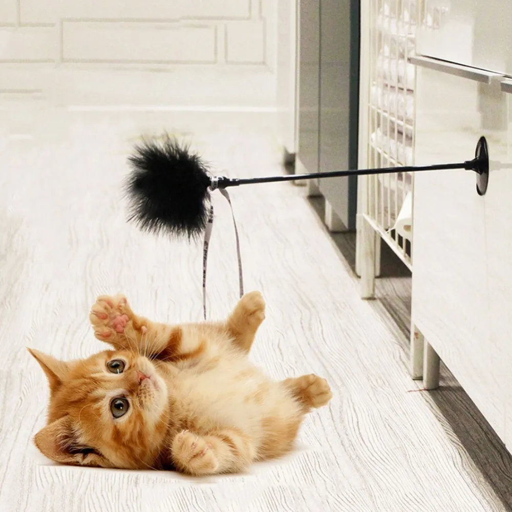 New Pet Toys Turkey Feather Bell Fixable Bottomed Base Cat Toy Teasing