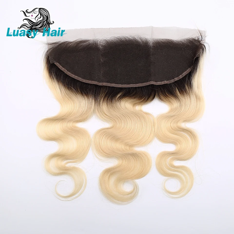 

Luasy Brazilian Body Wave Human Hair Dark Roots 1B 613 Blonde Lace Frontal Closure 13x4 Ear To Ear Swiss Lace Remy Hair Closure