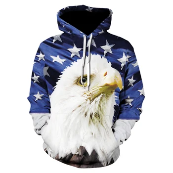 

Autumn men's long sleeve personality design five-pointed star eagle pattern print hoodie fashion men and women casual street wea