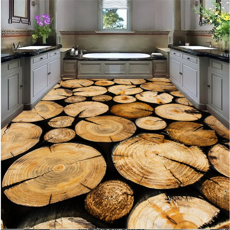 

beibehang Customized Wallpapers 3D Wooden Pound Fountain Engraved Living Room Bathroom Thicker Floor Paintings