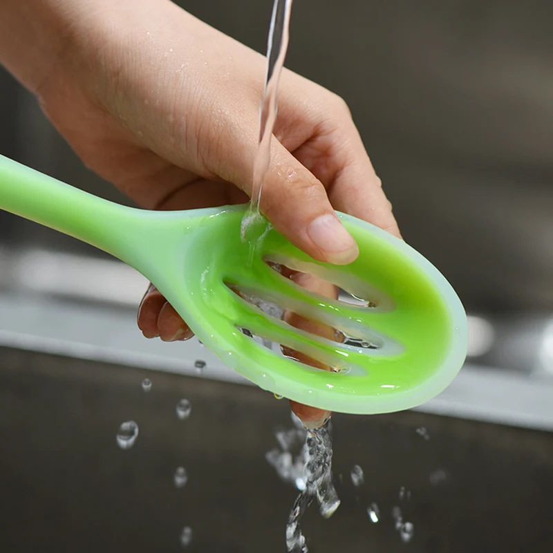 Silicone Kitchen Spoon Slotted Spoon Large Long Handle Strainer Spoon Skimmer Silicone Soup Ladle Colander Spatula Cooking Tools (9)