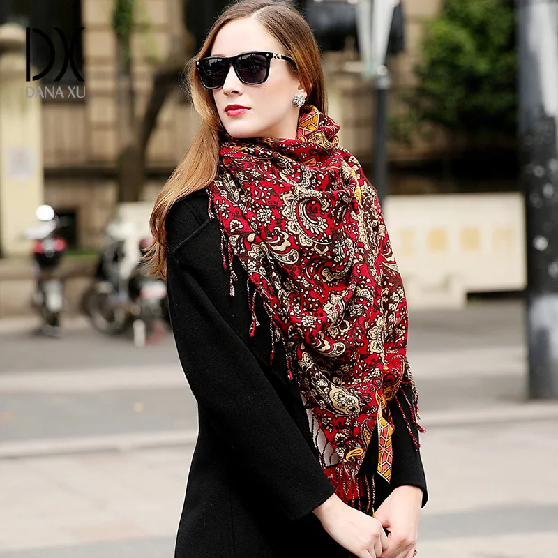 Online Bufandas de lana para mujer elegante Carf chal cálido pañuelo bufanda de lujo marca musulmana Hijab playa manta cara escudo Foulard